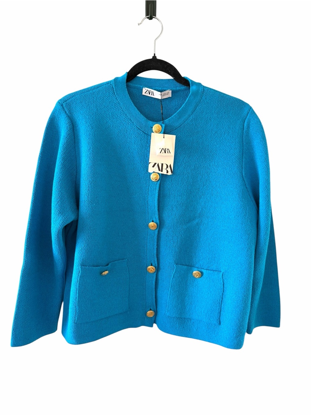 NWT ZARA Turquoise Cardigan with Gold Medallion Buttons